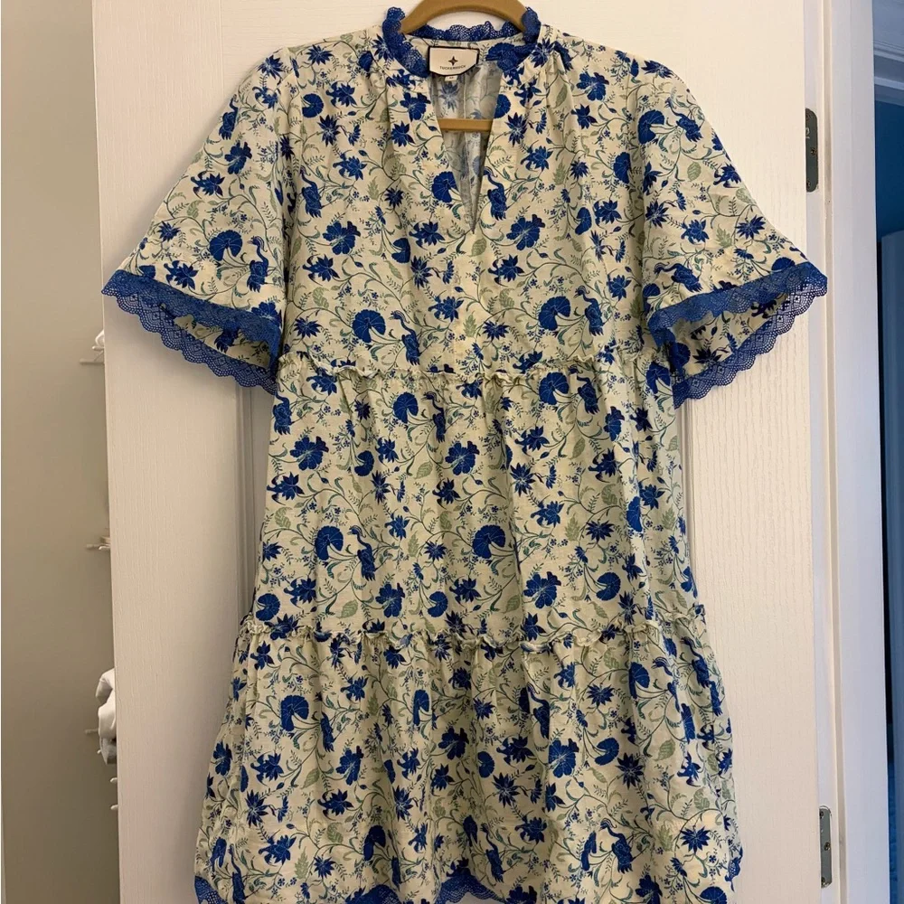 Tuckernuck Blue Green Floral V-Neck Women’s Dress - Picture 1 of 4